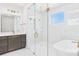 Spa-like bathroom with glass shower, soaking tub, and modern fixtures at 1010 Rolling Meadows Dr # Rm14, Mooresville, NC 28115