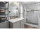 Updated bathroom with a glass shower, modern fixtures, and a spacious vanity at 150 Harbor Cove Ln, Mooresville, NC 28117