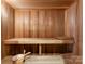 Tranquil sauna with wooden benches, walls, and floors for a relaxing experience at 18432 Harbor Light Blvd, Cornelius, NC 28031