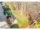 Aerial view showcases the expansive backyard with patio, deck, fire pit, and wooded area at 6458 Chadwell Ct # 30, Indian Land, SC 29707