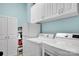 Practical laundry room with appliances, storage cabinets, and ample workspace at 2172 Paddlers Cove Dr, Clover, SC 29710