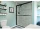 This bathroom features a glass surround shower and stylish decor at 3991 Bunker Hill School Rd, Claremont, NC 28610