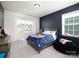 Comfortable bedroom showcasing a vibrant navy wall, a cozy twin bed and plush beanbag chair at 611 Yucatan Dr, Waxhaw, NC 28173