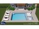Stunning backyard oasis with a rectangular pool, hot tub, pergola, and ample seating for relaxation at 145 Milford Cir, Mooresville, NC 28117