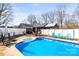 Beautiful backyard pool with patio seating, set against the backdrop of a well-maintained lawn and mature trees at 2659 Surrey Dr, Lincolnton, NC 28092