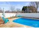 Backyard pool featuring a clean, inviting space with comfortable seating and landscaping against a wood fence at 2659 Surrey Dr, Lincolnton, NC 28092