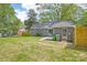 A fenced backyard with a grey brick home and green space at 6813 Elm Forest Dr, Charlotte, NC 28212