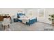 Nicely furnished bedroom with a blue bed frame and a desk at 1133 Bloom Wood Ln, Matthews, NC 28105