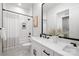 Bathroom featuring a shower/tub combo, subway tile and granite counters at 17201 Green Hill Rd, Charlotte, NC 28278