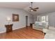 Inviting living room featuring hardwood floors, vaulted ceiling and decor at 4521 Varner Dr, Monroe, NC 28110