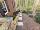 Stone steps leading from the home to a fenced backyard amidst a wooded area at 720 9Th Nw Ave, Hickory, NC 28601