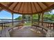 Gazebo overlooking the lake with bench seating and a view of the backyard and dock at 4786 Heather Ln, Denver, NC 28037