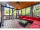 Relaxing screened porch with outdoor seating and views of the backyard at 10230 Blackstock Rd, Huntersville, NC 28078