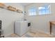 Bright laundry room features modern appliances and built-in shelving at 12018 Grey Partridge Dr, Charlotte, NC 28278