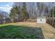 Large backyard with lush green grass, a wood privacy fence, and a storage shed, offering ample outdoor space at 3230 Richway Ct, Charlotte, NC 28216