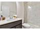 Well-lit bathroom with a modern vanity, sleek fixtures, and a glass-enclosed shower at 531 Red Wolf Ln, Clover, SC 29710