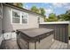 Backyard featuring a hot tub and shed against the backdrop of a private residence at 621 Bristol Dr, Statesville, NC 28677