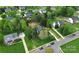 An aerial view showcasing neighborhood homes with lush lawns, mature trees, and ample parking spaces near roadways at 2217 Heath Lake Dr, Mint Hill, NC 28227