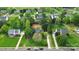 Aerial view of a charming neighborhood with well-maintained lawns, mature trees, and houses with ample parking spaces at 2217 Heath Lake Dr, Mint Hill, NC 28227