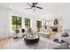 Bright living room with a ceiling fan, fireplace, and open to the kitchen and dining room at 2965 Beech Nut Rd, Charlotte, NC 28208