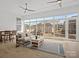 Bright sunroom with large windows, neutral furnishings, and a view of the backyard and patio at 82116 Standing Oak Dr, Charlotte, NC 28278
