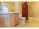 Bathroom with a single sink, wooden cabinets, and a shower with a colorful curtain at 1362 Copper Creek Ln, Fort Mill, SC 29715