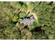Aerial view of an estate nestled among mature trees with a private drive at 13215 Claysparrow Rd, Charlotte, NC 28278