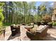 Spacious outdoor patio featuring comfortable seating, a fire pit, and a picturesque backyard setting at 13215 Claysparrow Rd, Charlotte, NC 28278