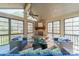 Inviting sunroom with a stone fireplace, comfortable seating, and panoramic views at 165 Blue Ridge Trl, Mooresville, NC 28117