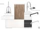 Kitchen design featuring white oak hardwoods, quartz countertop, matte black pendants and subway backsplash at 19032 Newburg Hill Rd, Davidson, NC 28036