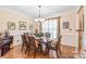 Charming dining room with hardwood floors, designer lighting, and space for entertaining at 5101 Belicourt Dr, Charlotte, NC 28277