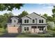 Charming two-story home with gray siding, attached two-car garage, manicured lawn, and beautiful landscaping at 1150 Nations Dr, Charlotte, NC 28217