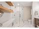 Bathroom featuring a glass shower and a floating shelf at 201 Oak Creek Dr, Charlotte, NC 28270