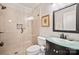 Bathroom featuring glass enclosed shower and vanity sink at 201 Oak Creek Dr, Charlotte, NC 28270