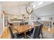 Open concept dining area featuring a wood table, modern lighting, and seamless transition to the kitchen and living room at 201 Oak Creek Dr, Charlotte, NC 28270