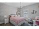 Charming bedroom with a chandelier, decorative wallpaper, and a comfortable pink bed at 3608 Mcpherson St, Waxhaw, NC 28173