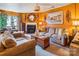 Cozy living room with a fireplace, comfortable seating, and warm, inviting decor on orange colored walls at 4811 Spring Lake Dr # C, Charlotte, NC 28212