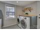 Bright laundry room featuring a modern washer and dryer, patterned tile floors and built-in shelving at 1225 Braeburn Rd, Charlotte, NC 28211