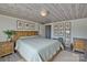 Charming bedroom with wood-paneled ceiling, natural light, and botanical artwork, creating a relaxing retreat at 415 E Richland St, Kershaw, SC 29067
