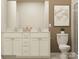 This bathroom features double sinks with a vanity, a toilet, and decorative wall art at 4641 Potters Wheel Ct, Fort Mill, SC 29715