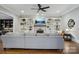 Comfortable living room with built-in bookcases, fireplace, and neutral tones at 9128 Summer Club Rd, Charlotte, NC 28277