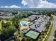 Aerial view showcasing community amenities including a pool, tennis courts, and clubhouse at 1001 Mesa Verde Dr, Fort Mill, SC 29707