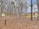 Backyard surrounded by woods with a distant view of the house and an outbuilding at 2405 Ivy Run Dr, Indian Trail, NC 28079