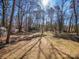 Shaded backyard with mature trees creating a tranquil outdoor space with a shed in the background at 4455 Hampton Rd, Salisbury, NC 28144