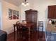 Charming dining room featuring a wooden table and chairs, and elegant decor at 5518 Prosperity View Dr, Charlotte, NC 28269