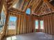 Attic framing showcases a series of windows along with unfinished rafters and interior stud walls at 7459 Fighting Creek Rd # 33, Sherrills Ford, NC 28673
