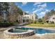 Exterior view showcasing the home, pool, backyard, patio and mature trees at 20711 Bethel Church Rd, Cornelius, NC 28031