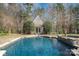 Backyard swimming pool featuring an adjacent cabana and mature landscaping at 20711 Bethel Church Rd, Cornelius, NC 28031