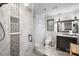 Bathroom with a glass-enclosed shower, mosaic tile accents, and modern fixtures at 3501 Winterfield Pl, Charlotte, NC 28205
