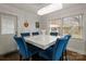 Bright dining area featuring a modern chandelier, lots of windows, and stylish blue chairs at 3501 Winterfield Pl, Charlotte, NC 28205